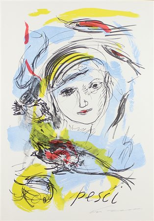 Treccani Ernesto Pesci litografia su carta, cm. 70x50 firmata in basso a...