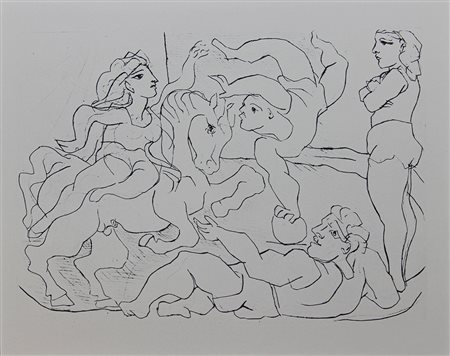 Picasso Pablo El circo litografia su carta, cm. 19x24 opera non firmata