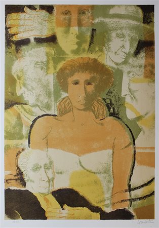 Squillantini Remo Inquietudine litografia a 5 colori su carta, cm 70x50, es....