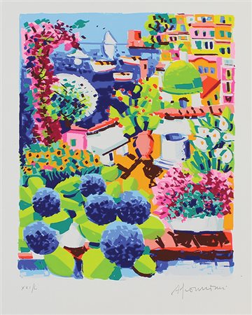 Faccincani Athos Positano serigrafia polimaterica a 36 passaggi di colore, cm...