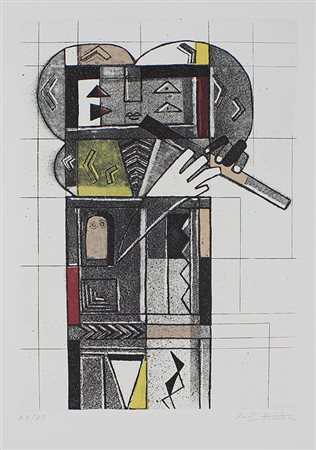 Kodra Ibrahim Pifferaio, 1972 acquaforte - acquatinta a colori su carta, cm....