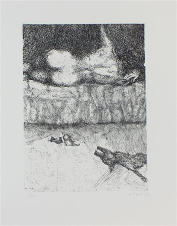 Attardi Ugo Figura sdraiata e animale, 1967 acquaforte su carta, cm. 70x50,...