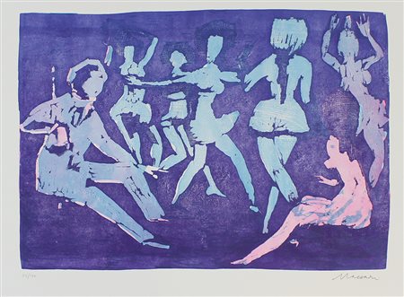 Maccari Mino La scuola di ballo, 1968 linoleografia a 3 colori su carta, cm....