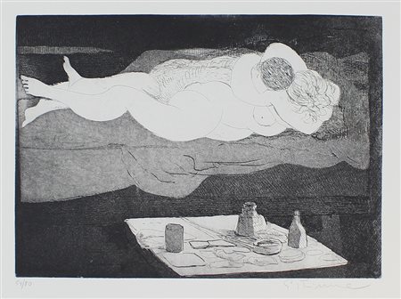 Fiume Salvatore Abbraccio e tavolo, 1969 acquaforte e acquatinta su carta,...