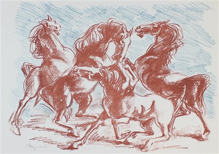 Mazzacurati Marino Cavalli, 1969 litografia a 2 colori su carta, cm. 50x70,...