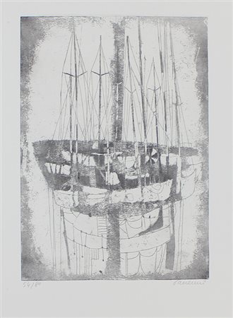 Paulucci Enrico Vele in porto, 1969 acquaforte su carta, cm. 70x50, es....