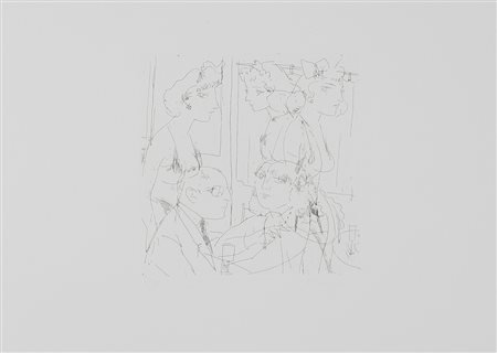 Manfredi Alberto Ziveri con alcune ragazze, 1968 acquaforte su carta, cm....