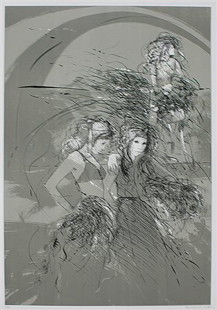 Benvenuti Riccardo Attimo nel giardino, 1971 litografia a 3 colori su carta,...