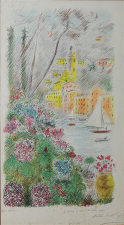 Cascella Michele Portofino, 1981 litografia su carta, cm. 55x38, es. prova...