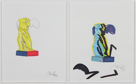 Lodola Marco Senza titolo, 2 disegni tecnica mista su cartoncino, cm 32x 23...