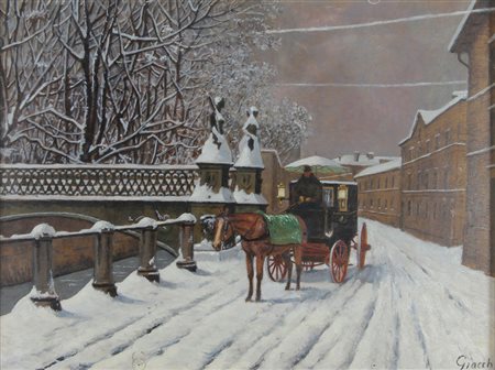 Giacchi Senza titolo olio su tavola, cm 30x40 firmato in basso a destra