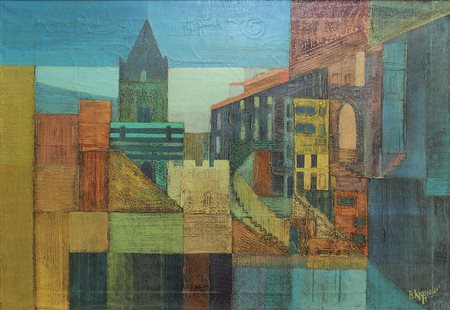 Reggio Amedeo Visione di Portovenere, 1967 olio su tela, cm 70x100 firmato e...