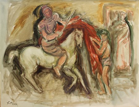 Miani Gaetano San Martino olio su tela, cm 80x100 firmato in basso a...