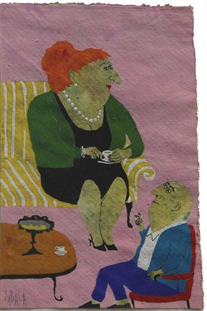 Sabala Elisabeth Figure gouache su carta, cm. 23,5x17,5 firmata in basso a...