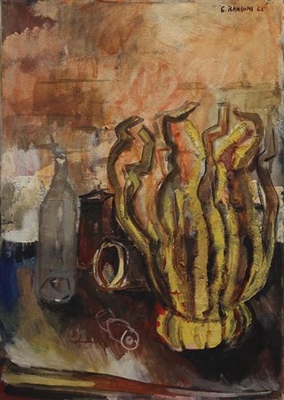Bandini Sirio Il fiasco rotto, 1962 olio su tela, cm 70x50 firmato e datato...