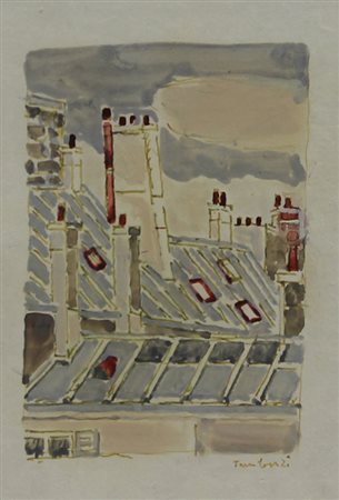 Tamburi Orfeo Parigi tecnica mista su carta, cm. 21,5x16,5 firmato in basso a...