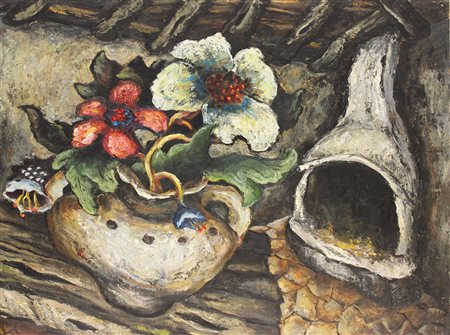 Lovo Lorenzo Fiori, 1975 olio su tavola, cm 80x100 firmato e datato in basso...