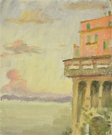 Enrico Allimandi LA COSTA olio su frammento di tela, 17x14 cm eseguito nel...