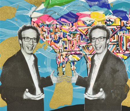 Anonimo ROBERTO BENIGNI collage di serigrafie su cartoncino, cm 20x23; es....
