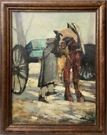 Alessandro Lupo (1876-Torino 1953)  - Uomo con carretto e cavallo, 1910