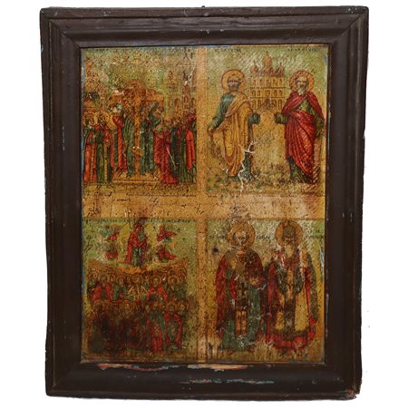 Icona greca quadripartita con scene bibliche, Fine the 19° secolo