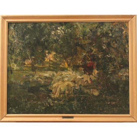 Luca Postiglione (1876/1936) "Paesaggio con figure" - "Landscape with figures"