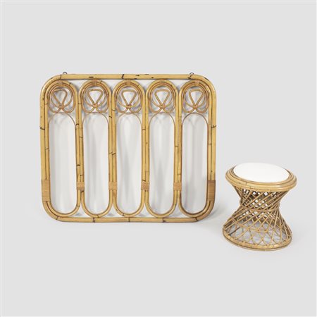 Manifattura italiana (2) anni 60 appendiabiti 92x105 cm. - sgabello h. 44 cm.