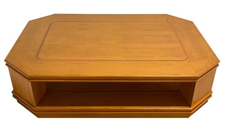 Tavolo da centro a due ripiani ottagonali in legno massello chiaro. Italia, ann