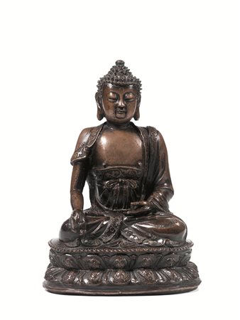 Scultura Cina sec. XVIII-XIX, in bronzo, raffigurante Buddha, assiso in...