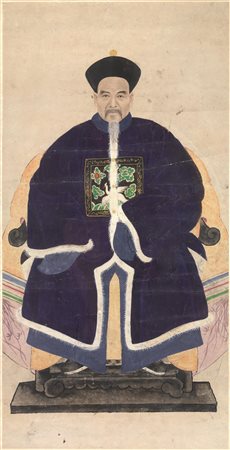 Ritratto, Cina fine dinastia Qing (1644-1911), di dignitario colori su carta...