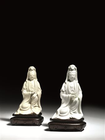 Due figure, Cina fine dinastia Qing, raffiguranti due Guanyin in...