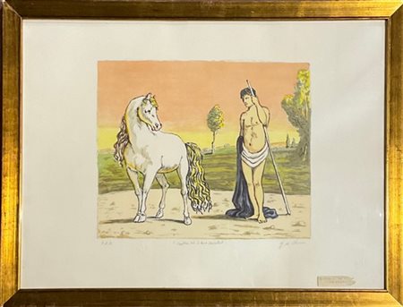 Giorgio De Chirico "Castore ed il suo cavallo" 1970
litografia a colori - prova