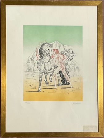 Giorgio De Chirico "Arciere con cavallo" 1972
incisione a vernice molle e acquat