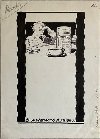 ALEARDO TERZI "Ovomaltina" 1933
bozzetto preparatorio per pubblicità a china su