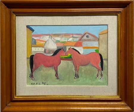 Giuseppe Cesetti "Cavalli con paesaggio" 
olio su tela
cm 30x40
firmata in basso