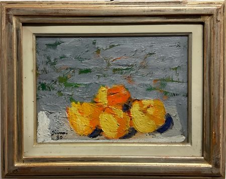 Piero Giunni "Quattro mele" 1980
olio su tela
cm 25x35
firmato e datato in basso