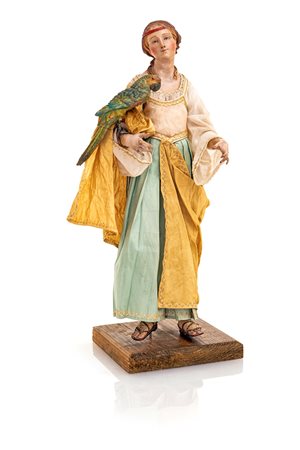 Samaritana con pappagallo sul braccio