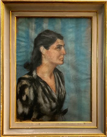Ignoto "Ritratto femminile" tecnica mista su carta (cm 63x46). In cornice (dife