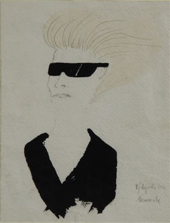 Firma indecifrata "Ritratto con occhiali da sole" tecnica mista (cm.19,5x14) Fi