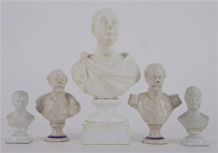 Manifatture differenti, secolo XIX. Lotto composto da cinque diversi busti raff