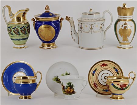 Manifatture differenti, secolo XIX. Lotto composto da due versatoi, teiera, zuc