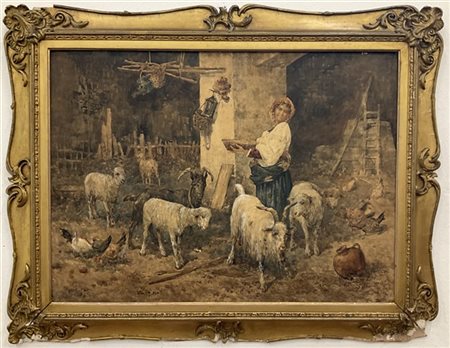 Giuseppe Gabani "Nella stalla" Roma
tecnica mista su cartone (cm 56x76)
Firmato