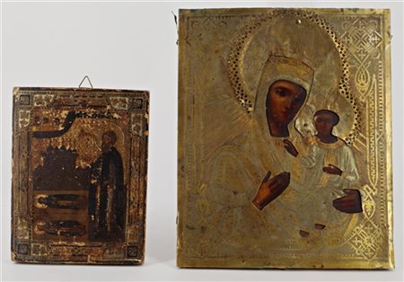 Arte russa, secolo XIX. Lotto composto da due icone a tempera su tavola raffigu