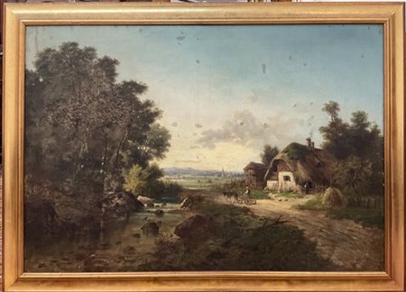 Antonio Rosè "Scorcio di paese" 1878
olio su tela (cm 70x100)
Firmato e datato i