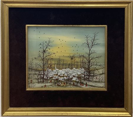 Ivan Lackovic "Villaggio innevato" 1974
olio su vetro (cm 20x25)
Firmato e datat