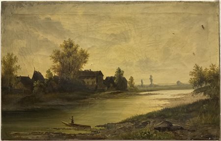 Ignoto del secolo XIX

"Paesaggio fluviale" 
olio su tela (cm 42x68)
Reca firma