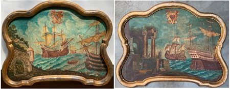 Ignoto

"Marine con velieri"
Coppia di dipinti a olio su tela sagomata (cm 93x6