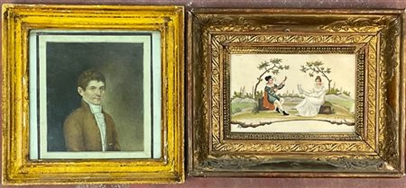 Lotto composto da una tecnica mista del secolo XIX raffigurante "Ritratto viril