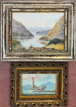 Ignoto di inizio secolo XX, coppia di acquerelli raffiguranti "Imbarcazione" e