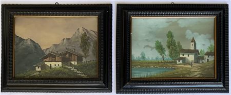 Ignoto del secolo XX, Lotto composto da due dipinti ad olio su compensato raffi